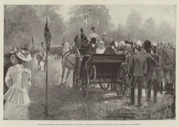 Die Königin inspiziert die Kolonialtruppen in Windsor, Offiziere des indischen Kontingents werden Ihrer Majestät vorgestellt